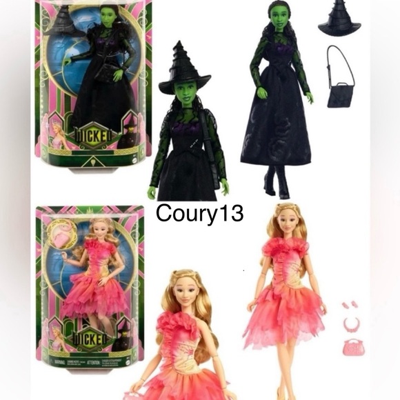 Set Of Two Wicked Elphaba And Glinda Dolls, Mattel Wicked Dolls